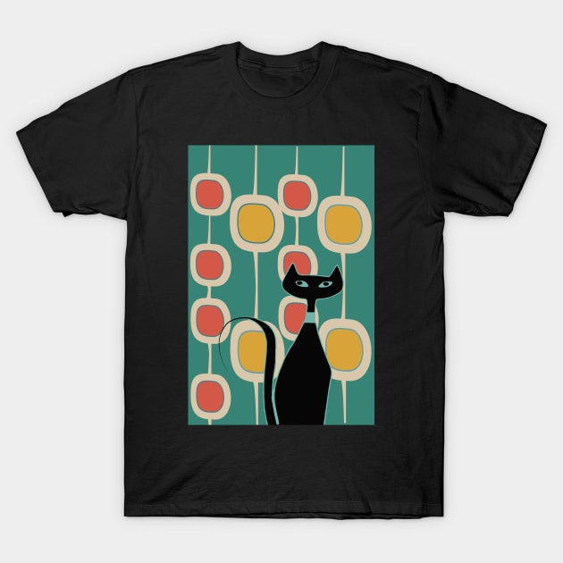 Black Cat Retro Style T-Shirt by Lisa Williams Design